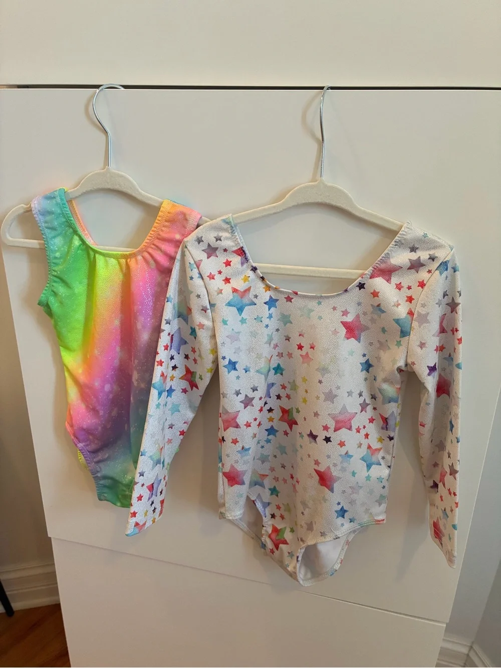 Set of 2 Kids Leotards - Rainbow & Star Print - Long Sleeve,Sleeveless- 110 (4T)